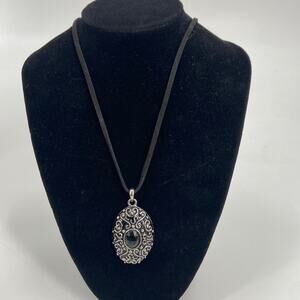 Black and silver oval statement necklace